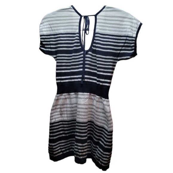Windsor Short Sleeve Low Back Tie Striped Mini Dress Black and Gray Womens Large - Picture 2 of 9